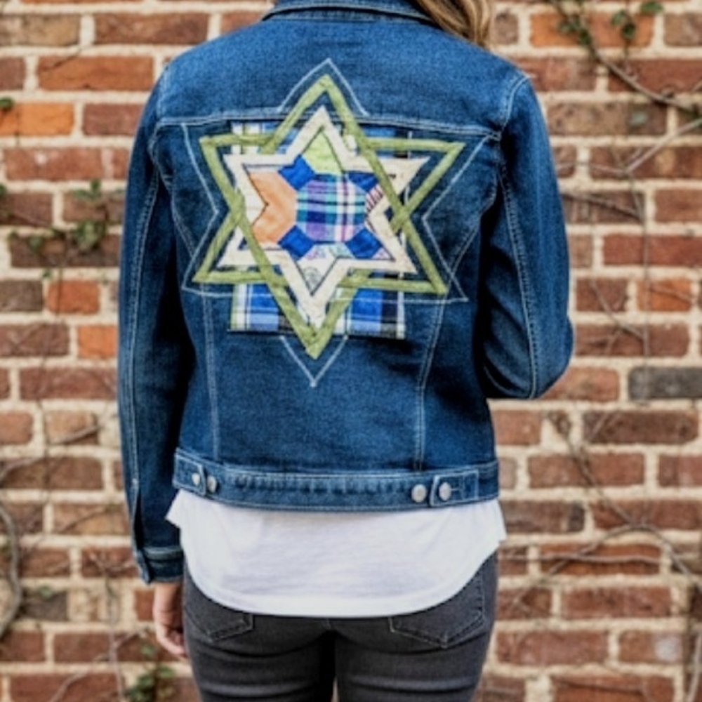 Upcycled Jean Jacket with Star Of David, Med